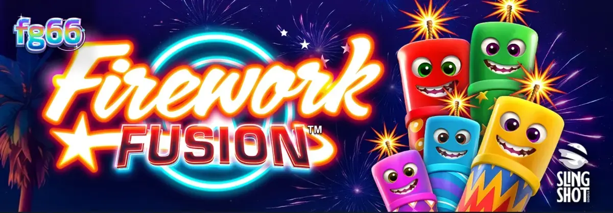 Tampilan visual slot Firework Fusion dengan tema karnaval tepi pantai